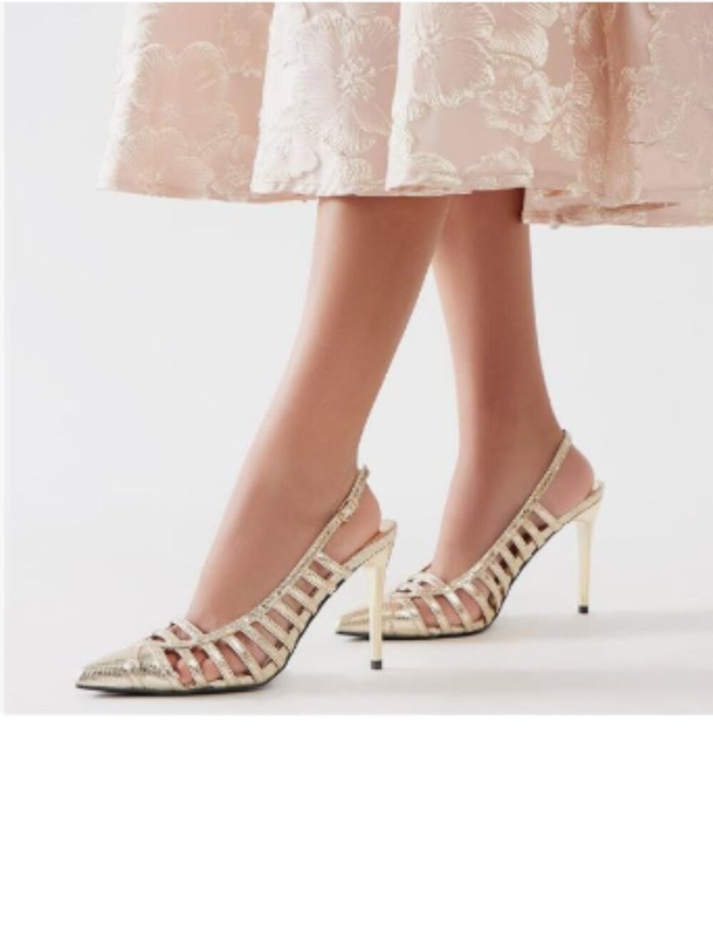Pazzion Gold Sexy Pointed Toe Cutout Pumps High Heel Buckle Up Slingback Sandals